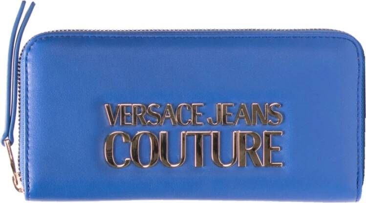 Versace Jeans Couture Blauwe Logo Lock Portemonnee Vegan Leer 4 Compartimenten Blue Dames
