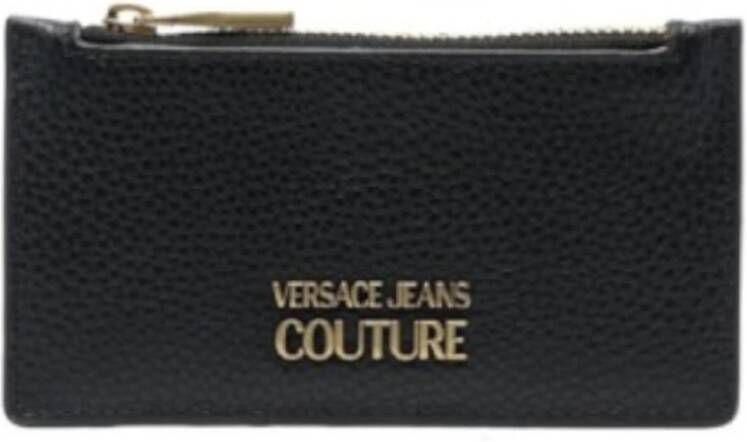 Versace Jeans Couture Zwarte Leren Kaarthouder met Metalen Logo Black Heren