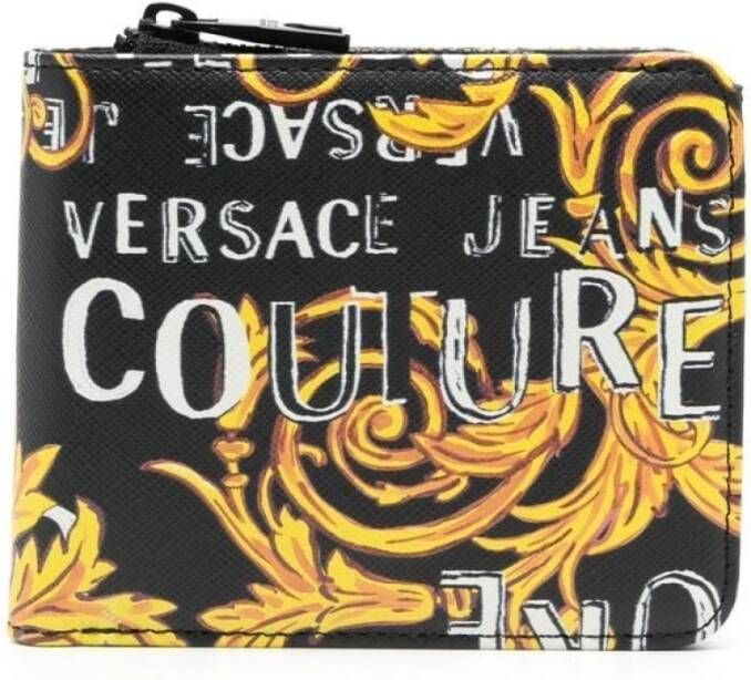 Versace Jeans Couture Zwarte Leren Portemonnees voor Moderne Mannen Black Heren