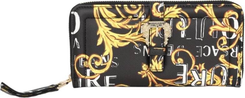 Versace Jeans Couture Zwarte Barok Print Portemonnee met Logo Gesp Multicolor Dames