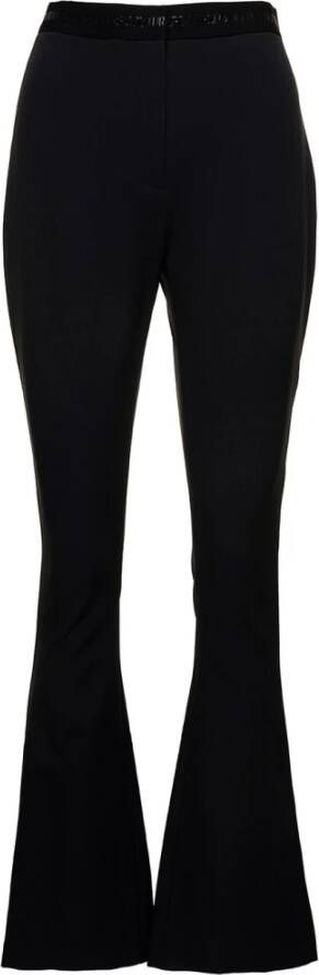 Versace Jeans Couture Zwarte broek met hoge taille en logo-print riem Black Dames