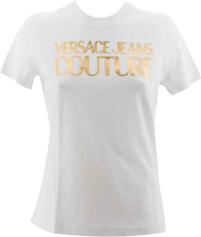 Versace Jeans Couture Witte Sweaters met Foiled Goud Logo Print White Dames