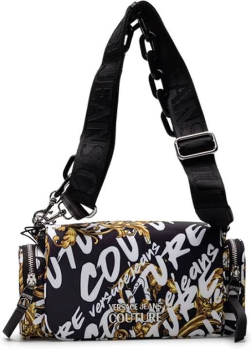 Versace Jeans Couture Zwarte Nylon Schoudertas Modieus Statement Stuk Black Dames