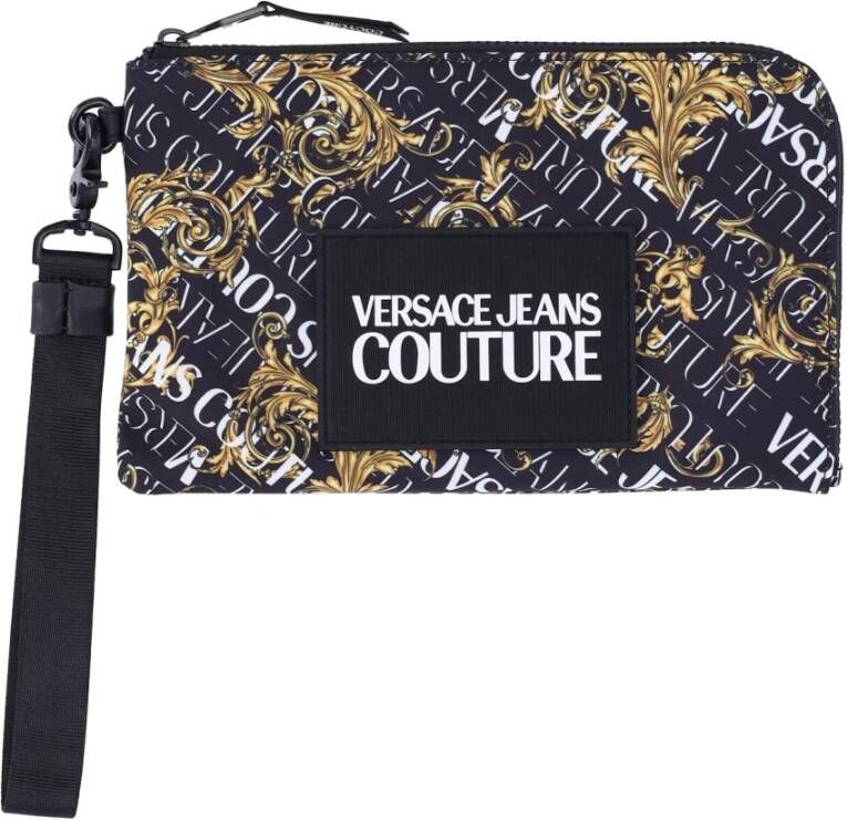 Versace Jeans Couture Zip-koppelingszak en logo gedrukt over de hele man 73Ya5P90-Zs394 zwart goud Zwart Dames