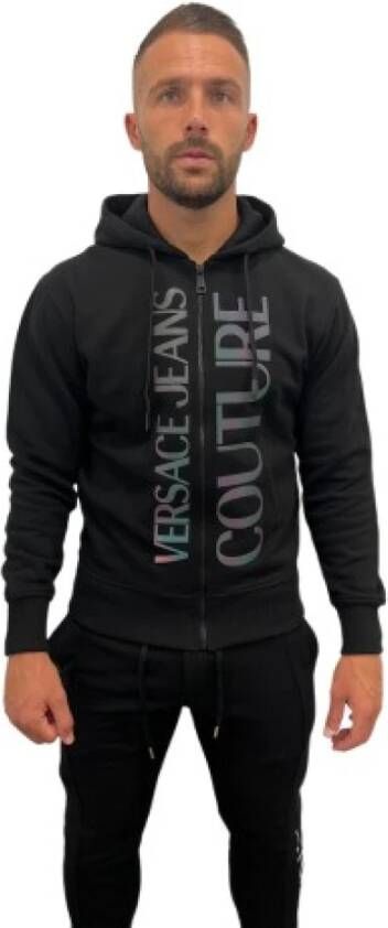 Versace Jeans Couture Katoenen Zip Hoodie met Contrast Logo Black Heren