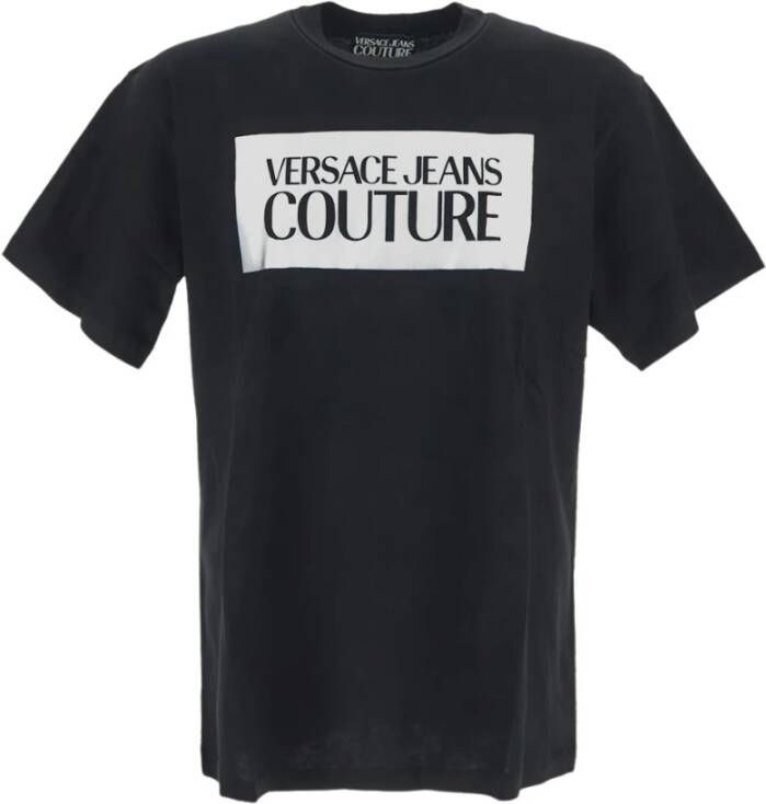 Versace Jeans Couture Zwart Katoenen T-Shirt met Zilver Logo Paneel Zwart Heren