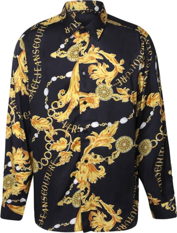 Versace Jeans Couture Zwarte Chain Print Shirt voor Heren Zwart Heren