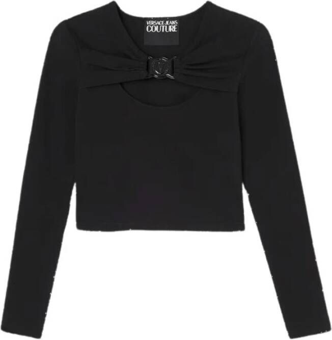 Versace Jeans Couture Zwarte crop top met lange mouwen Zwart Dames