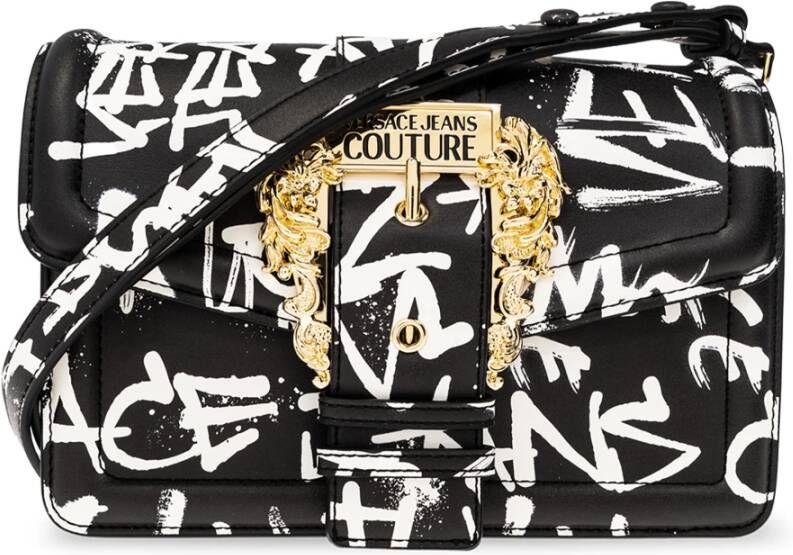 Versace Jeans Couture Zwarte Graffiti Schoudertas Black Dames