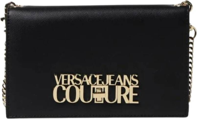 Versace Jeans Couture Zwarte leren portemonnee met afneembare schouderband Black Dames
