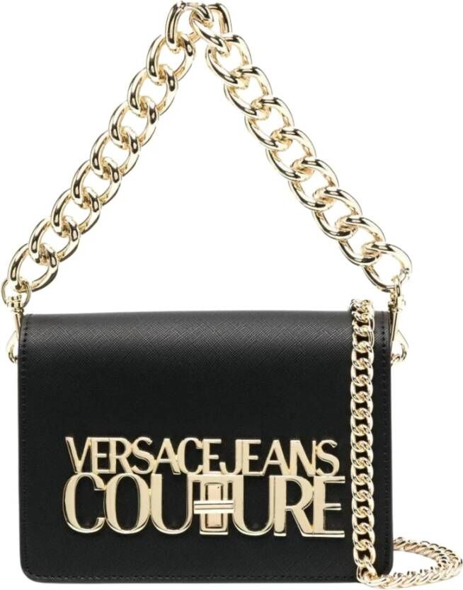 Versace Jeans Couture Zwarte D Tracolla Saffiano Logo Metalen Tassen Zwart Dames