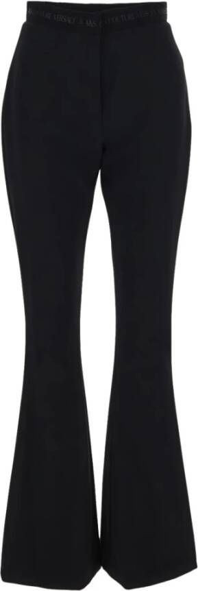 Versace Jeans Couture Zwarte Flared Broek met Elastische Merk Tailleband Zwart Dames