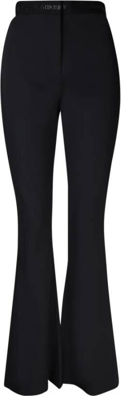 Versace Jeans Couture Zwarte Flared Broek Slim Fit Middelhoge Taille Zwart Dames