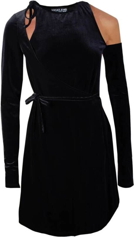Versace Jeans Couture Zwarte Fluwelen Jurk met Uitsnijding Zwart Dames