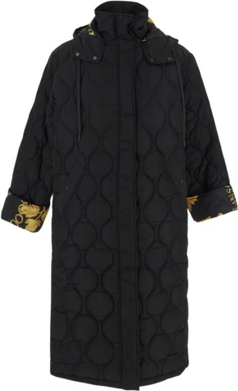 Versace Jeans Couture Zwarte gewatteerde jas met capuchon Zwart Dames