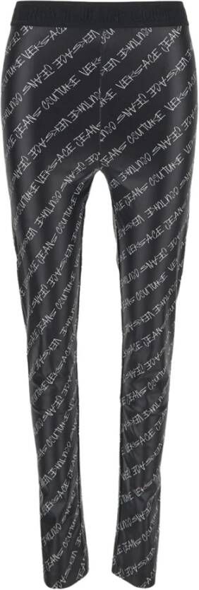 Versace Jeans Couture Zwarte Glanzende Logo Print Leggings Zwart Dames