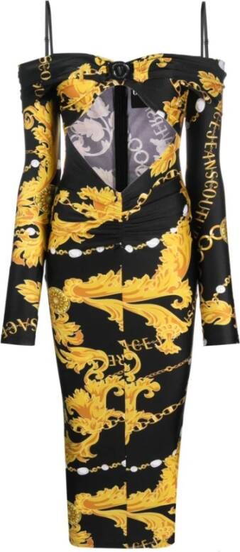 Versace Jeans Couture Prachtige Midi Jurk voor Moderne Vrouwen Black Dames