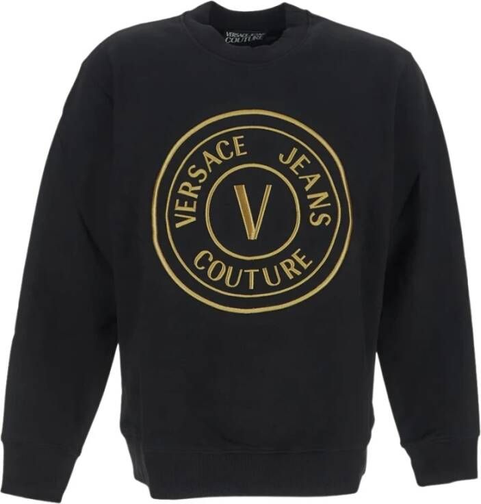 Versace Jeans Couture Zwarte Katoenen Sweatshirt met Gouden Logo Borduursel Zwart Heren