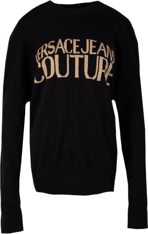 Versace Jeans Couture Zwarte katoenen trui met gouden logo Zwart Heren