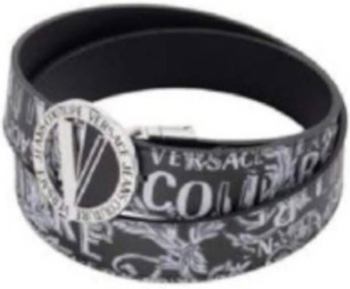 Versace Jeans Couture Zwarte Leren Couture All Over Riem 100 Black Heren