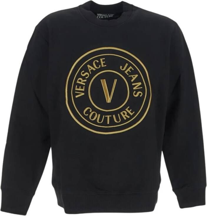 Versace Jeans Couture Katoenen sweatshirt met voorlogo borduurwerk Black Heren