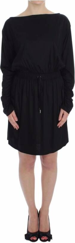Versace Jeans Couture Zwarte Modal Zijden Shift Knie Jurk Zwart Dames