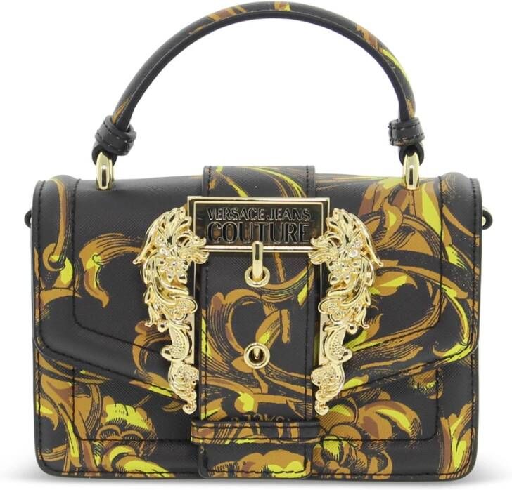 Versace Jeans Couture Zwarte Multikleur Saffiano Handtas Zwart Dames