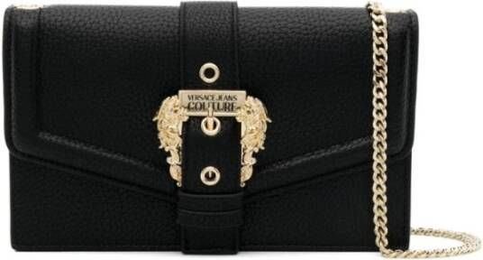 Versace Jeans Couture Zwarte gehamerde leren portemonnee met gouden details Black Dames