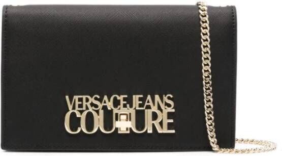 Versace Jeans Couture Zwarte leren portemonnee met afneembare schouderband Black Dames