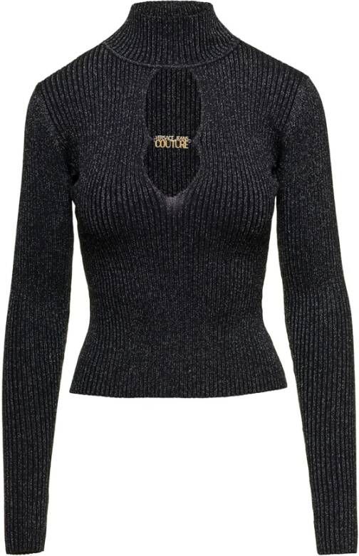 Versace Jeans Couture Zilveren Sweaters met Lurex Borduursel en Uitsnijding Gray Dames