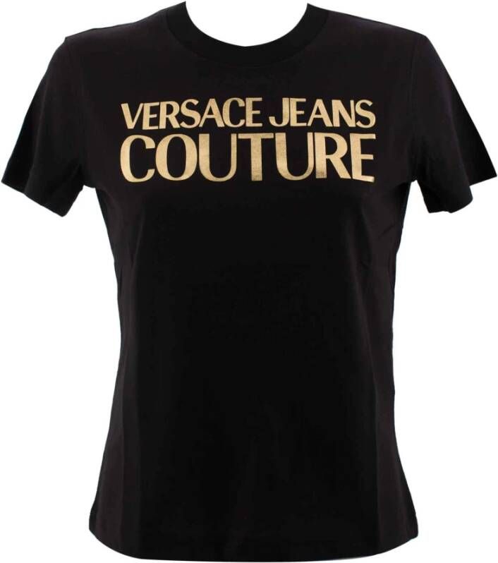 Versace Jeans Couture Zwarte Sweaters met Foiled Goud Logo Print Zwart Dames