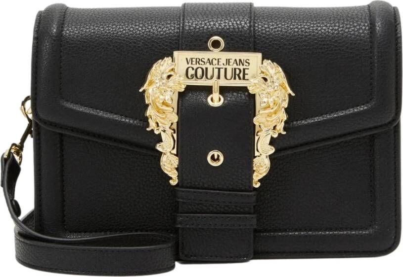 Versace Jeans Couture Zwarte schoudertas met magnetische sluiting en gouden gesp Black Dames