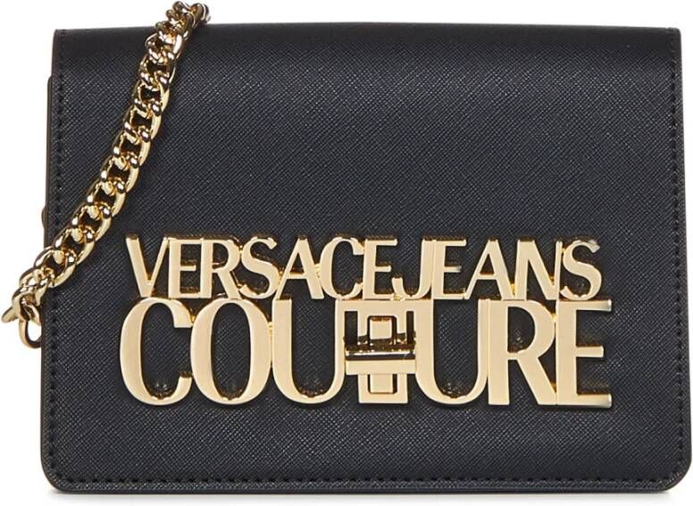 Versace Jeans Couture Zwarte Cross Body Tas met Kettingriem en Metalen Detail Black Dames