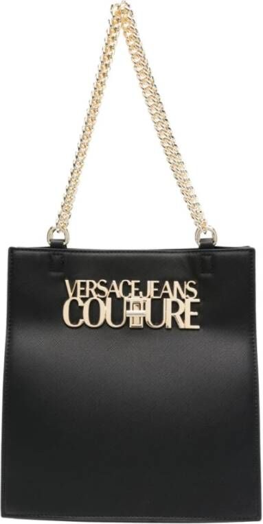 Versace Jeans Couture Zwarte Schoudertas met Logo Plaque Black Dames