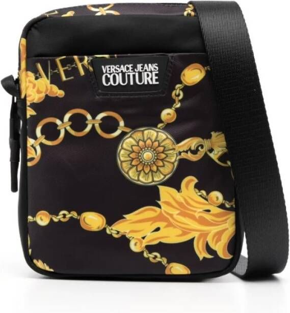 Versace Jeans Couture Zwarte Nylon Schoudertas met Gouden Chain Couture Print Black Heren