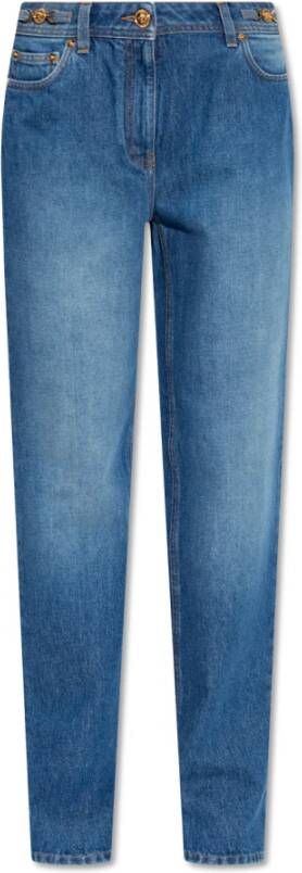 Versace Luxe High-Waist Jeans met Greca Details Blue Dames