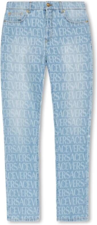 Versace Lichtblauwe Jeans met Grafische Print voor Blue
