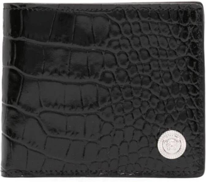 Versace Zwarte krokodillenleren portemonnee met Medusa-hoofdmotief Black Heren