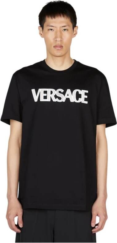 Versace Katoenen Mesh Logo T-Shirt Zwart Heren