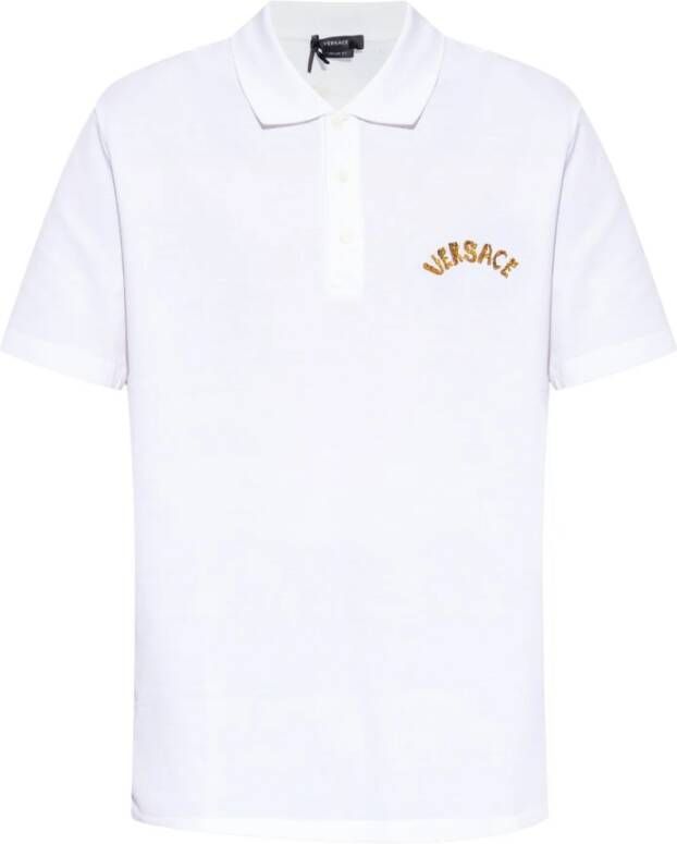 Versace Polo Shirt met Goud Logo Borduurwerk White Heren