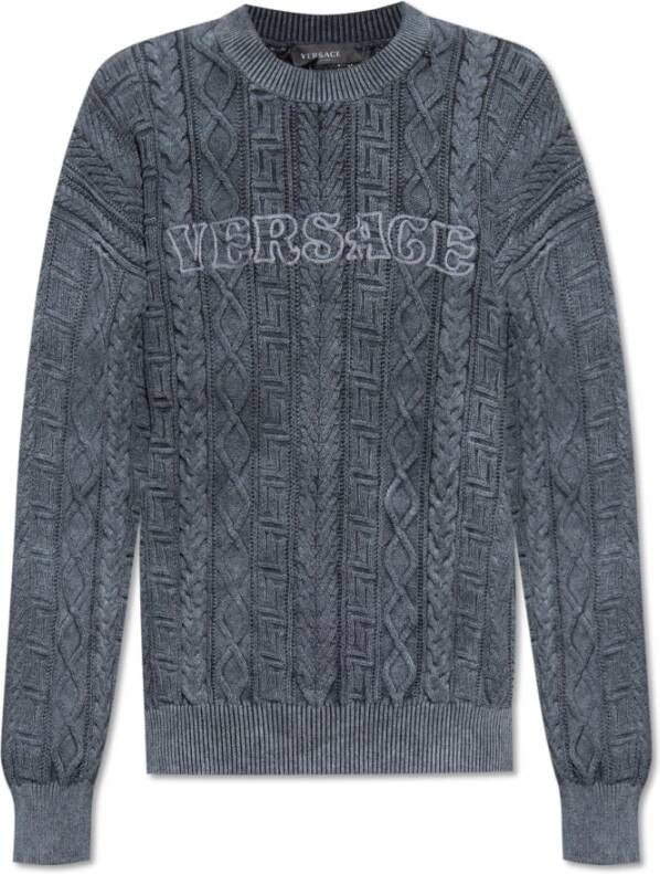 Versace Katoenen trui met logo Grijs Heren