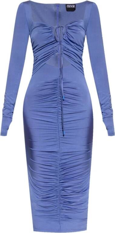 Versace Jeans Couture Midi Jurk met Uitsnijding aan de Voorkant Blue Dames