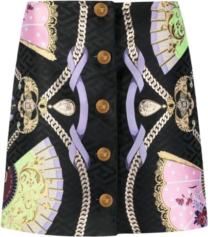 Versace Grafisch Print Medusa Hoofd Knooprok Multicolor Dames