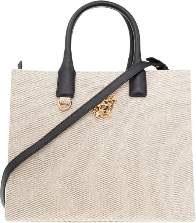 Versace Witte Tote Tas met Leren Handvatten en Schouderriem Beige Dames