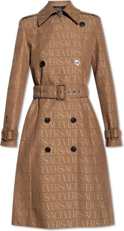 Versace Allover Double Breasted Trenchcoat Beige Dames