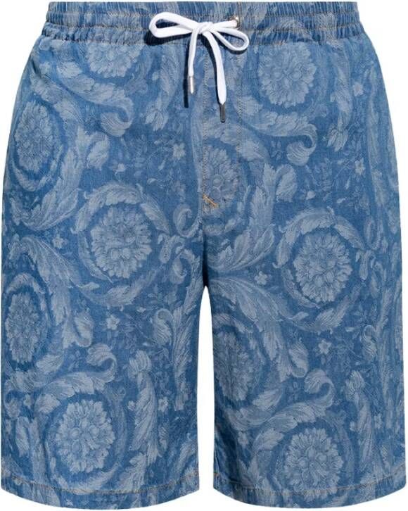 Versace Barocco Denim Shorts Blue Heren