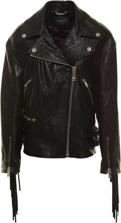 Versace Leather Jackets Zwart Dames