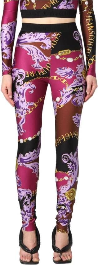 Versace Jeans Couture Dames Leggings met Logo Taille en Kleurrijke Chain Print Multicolor Dames