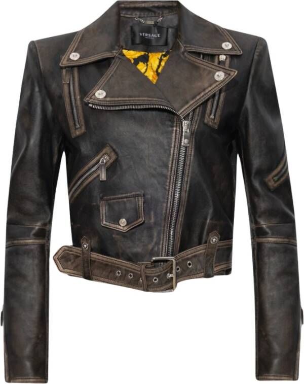 Versace Leren bikerjack Bruin Dames