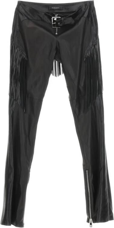 Versace Leren broek met franje Black Dames